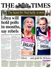 The Times (UK) Newspaper Front Page for 2 September 2011