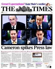 The Times (UK) Newspaper Front Page for 30 November 2012
