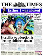 The Times (UK) Newspaper Front Page for 30 August 2011