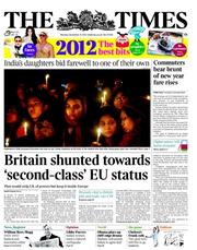 The Times (UK) Newspaper Front Page for 31 December 2012
