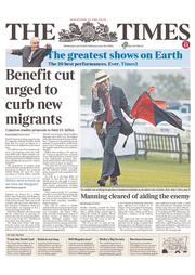 The Times (UK) Newspaper Front Page for 31 July 2013