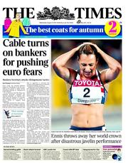 The Times (UK) Newspaper Front Page for 31 August 2011