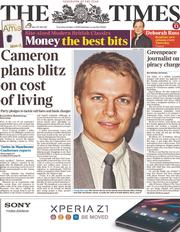 The Times (UK) Newspaper Front Page for 3 October 2013