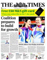 The Times (UK) Newspaper Front Page for 3 September 2012