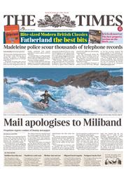 The Times (UK) Newspaper Front Page for 4 October 2013