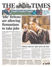 The Times (UK) Newspaper Front Page for 4 December 2013