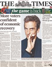 The Times (UK) Newspaper Front Page for 5 August 2013