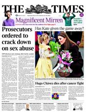 The Times (UK) Newspaper Front Page for 6 March 2013