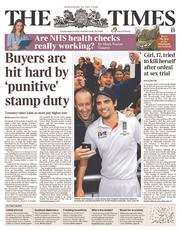 The Times (UK) Newspaper Front Page for 6 August 2013