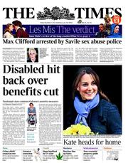 The Times (UK) Newspaper Front Page for 7 December 2012