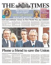 The Times (UK) Newspaper Front Page for 7 February 2014