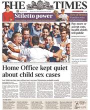 The Times (UK) Newspaper Front Page for 7 July 2014