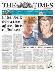 The Times (UK) Newspaper Front Page for 7 August 2014