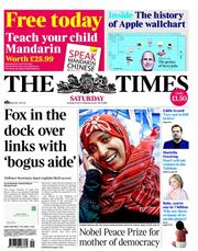 The Times (UK) Newspaper Front Page for 8 October 2011