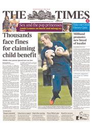 The Times (UK) Newspaper Front Page for 8 October 2013
