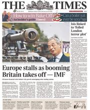 The Times (UK) Newspaper Front Page for 8 October 2014