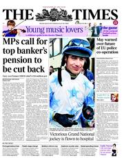 The Times (UK) Newspaper Front Page for 8 April 2013