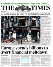 The Times (UK) Newspaper Front Page for 8 August 2011