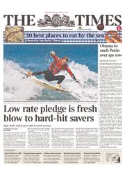 The Times (UK) Newspaper Front Page for 8 August 2013