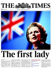 The Times (UK) Newspaper Front Page for 9 April 2013