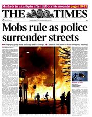 The Times (UK) Newspaper Front Page for 9 August 2011