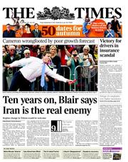 The Times (UK) Newspaper Front Page for 9 September 2011