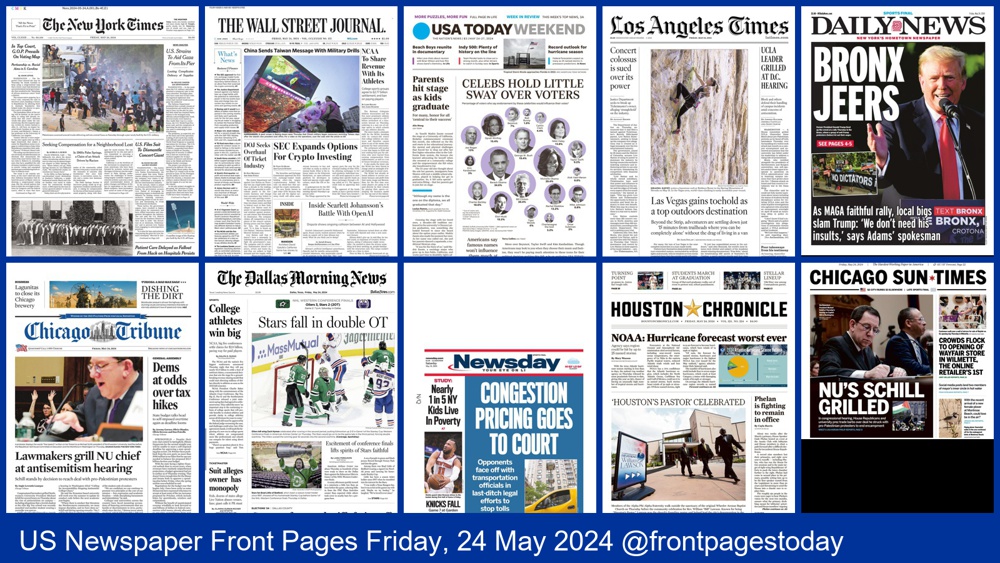 US newspaper front pages